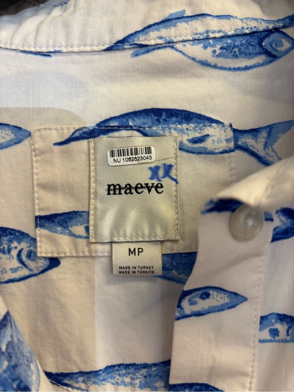 Maeve Bettina White & Blue Fish-Print Tiered Shirt Dress - Picture 8 of 13